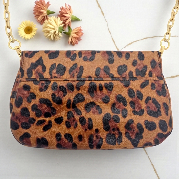 Tory Burch Ainsley Leopard Print Patent Leather Clutch Crossbody Gold Logo Bag - Picture 5 of 17